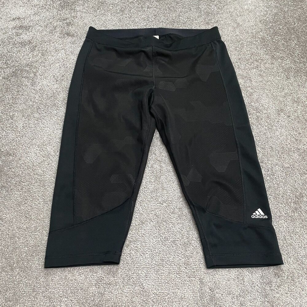 Adidas Climalite Tech Fit Cropped Leggings Women XL Black Patterned Active 34x18